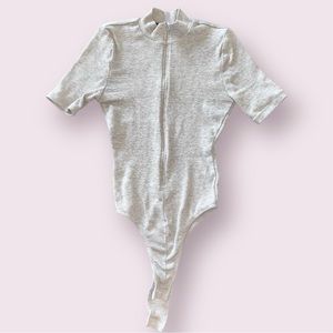 Fashion nova one piece, zip up gray top